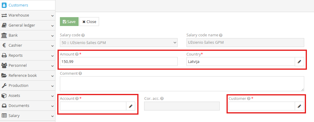 Registering a deduction entry in the employee salary card